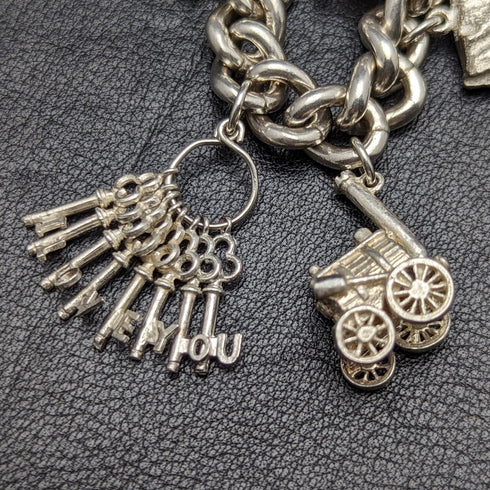 British vintage sterling silver charm bracelet 71g